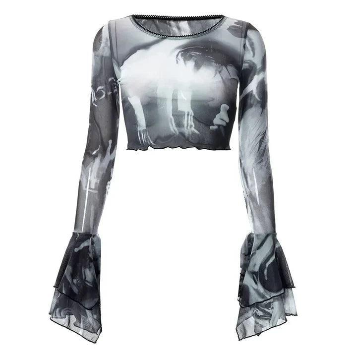 İllüzyon Uzun Kollu Crop Top - Sky Podium Türkiye