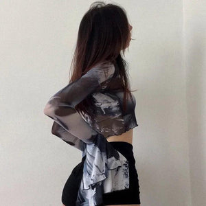 İllüzyon Uzun Kollu Crop Top - Sky Podium Türkiye